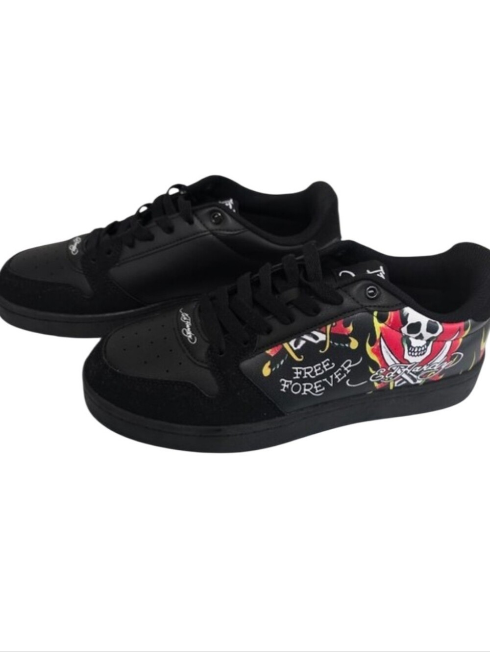 Ed Hardy Skull Flame Black Low-Top Sneakers Men's Size 9.5